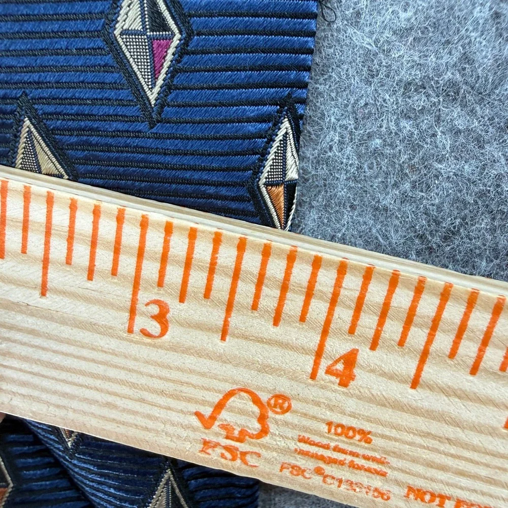Hickey Freeman Tie 100% Silk Handmade Navy Geometric Diamond Ribbed Silk Necktie